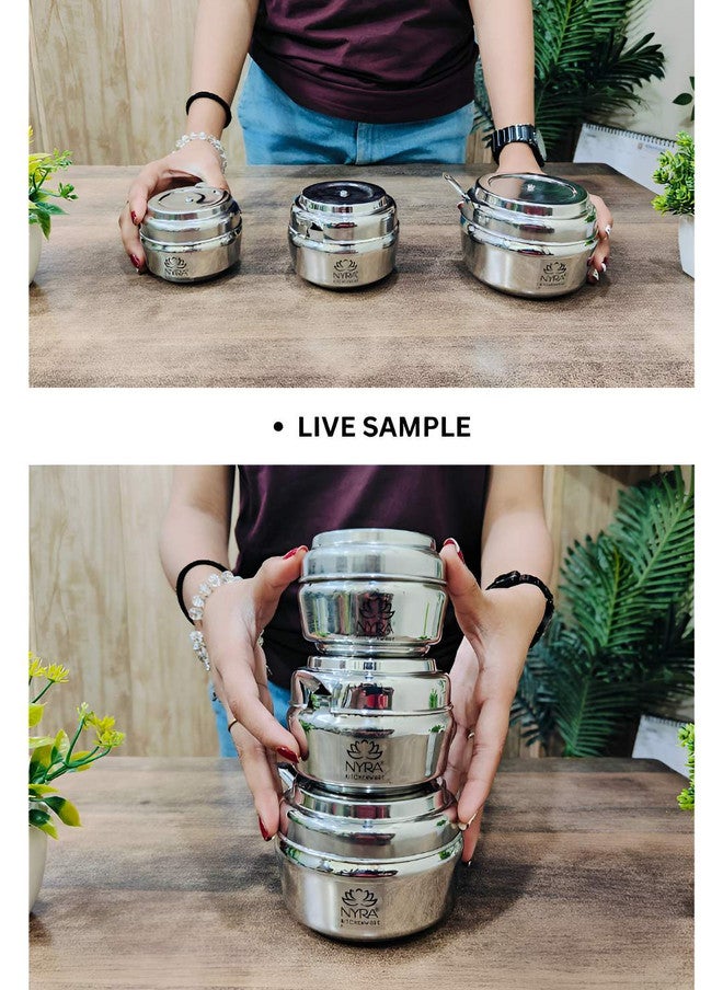 Nyra Kitchenware Silver Stainless Steel Dishwasher Safe 3 Piece Magnetic Fridge Container - Image 3
